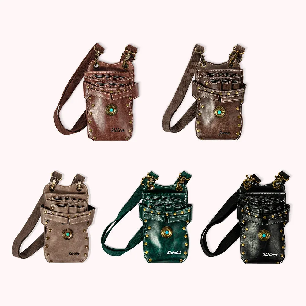 Personalized Name Multi-Compartment Leather Hairdressing Scissors Waist Bag for Unique & Love | JNSBag43