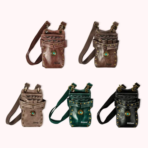 Personalized Name Multi-Compartment Leather Hairdressing Scissors Waist Bag for Unique & Love | JNSBag43