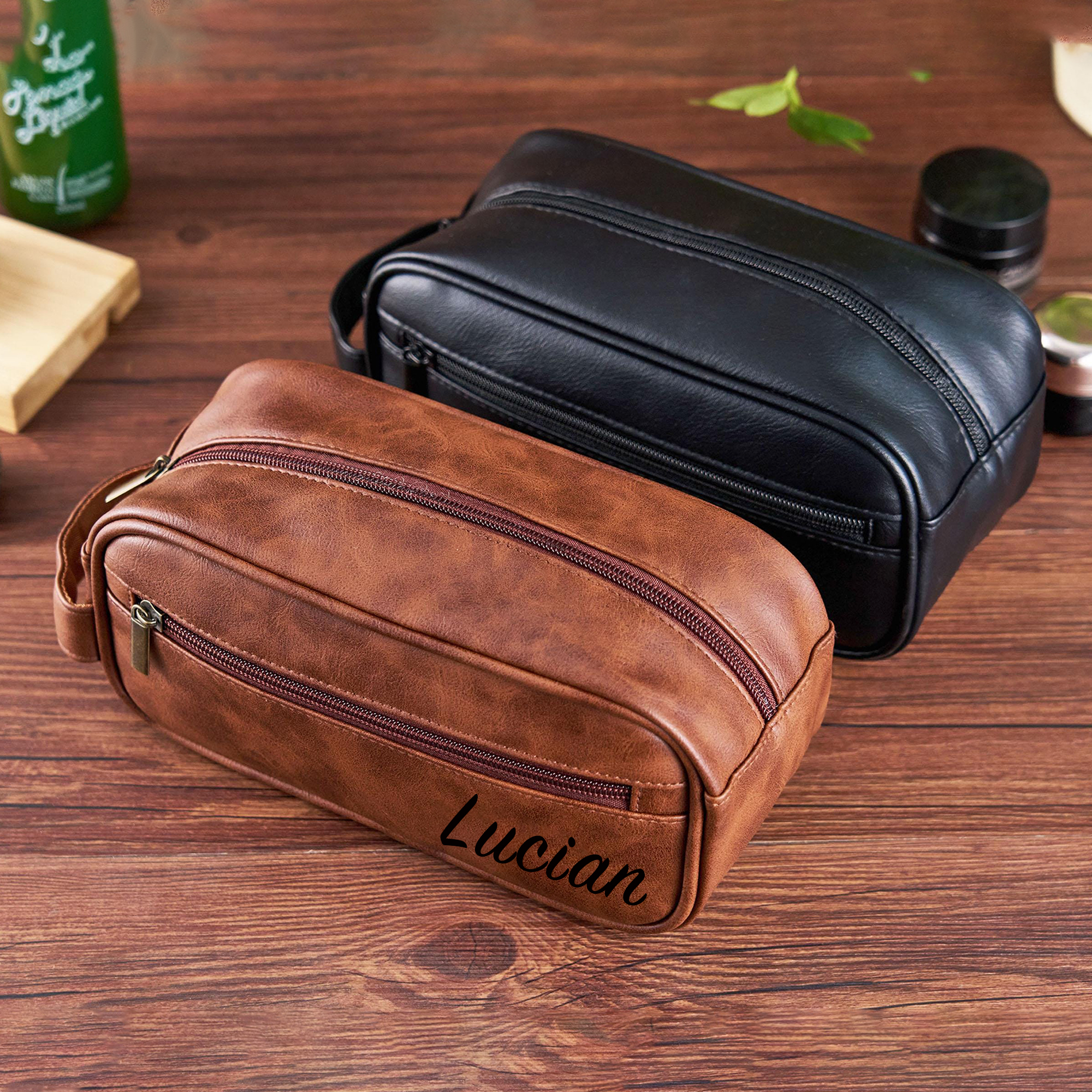 Personalized Leather Monogram Engraved Toiletry Bag for Unique & Love | JNSBag71