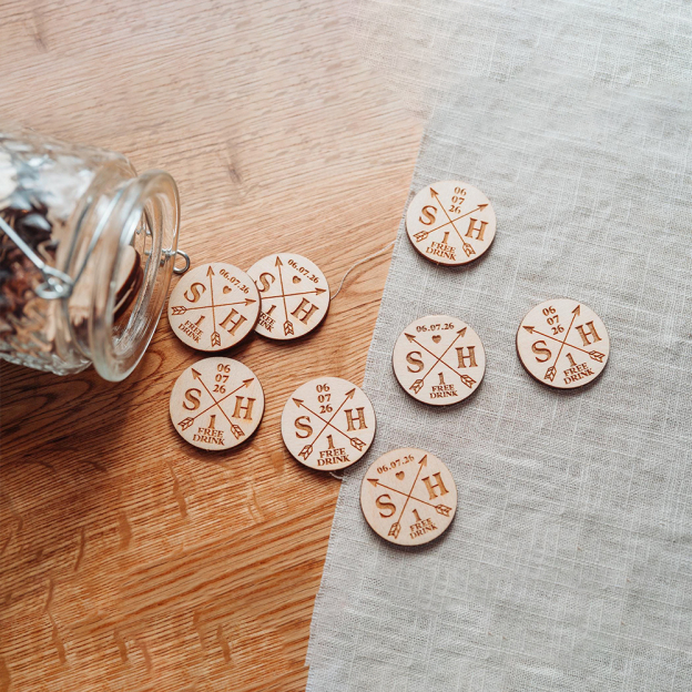 Personalized Wooden Drink Tokens for Wedding & Parties | JNSDec139