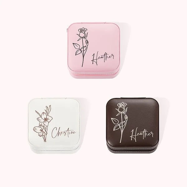 Personalized Leather Birth Flower Travel Jewelry Box for Unique & Love | JNSBag11