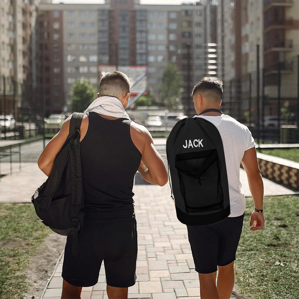 Personalized Name Embroidered Travel Laundry Bag with Shoulder Strap & Mesh Pocket | JNSBag99