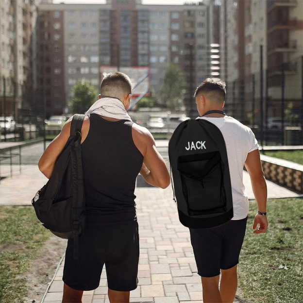 Personalized Name Embroidered Travel Laundry Bag with Shoulder Strap & Mesh Pocket | JNSBag99