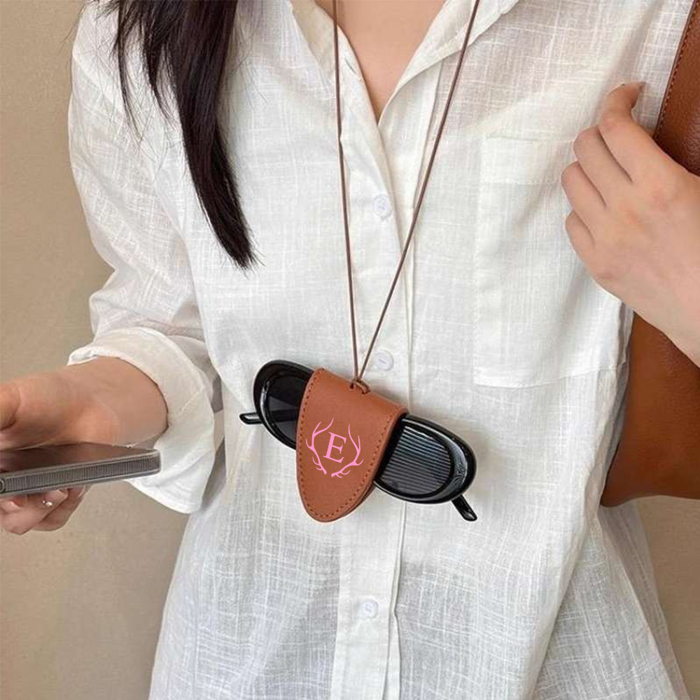 Personalized Name Leather Magnetic Portable Glasses Holder with Strap for Unique & Love | JNSDec162