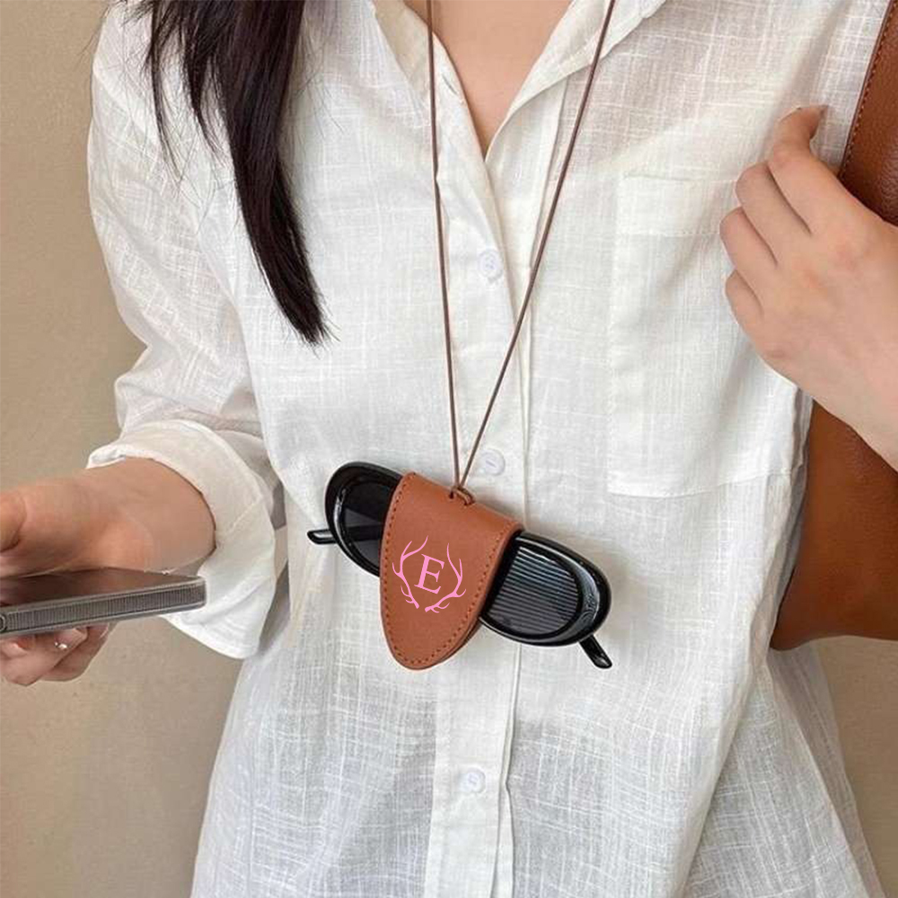 Personalized Name Leather Magnetic Portable Glasses Holder with Strap for Unique & Love | JNSDec162