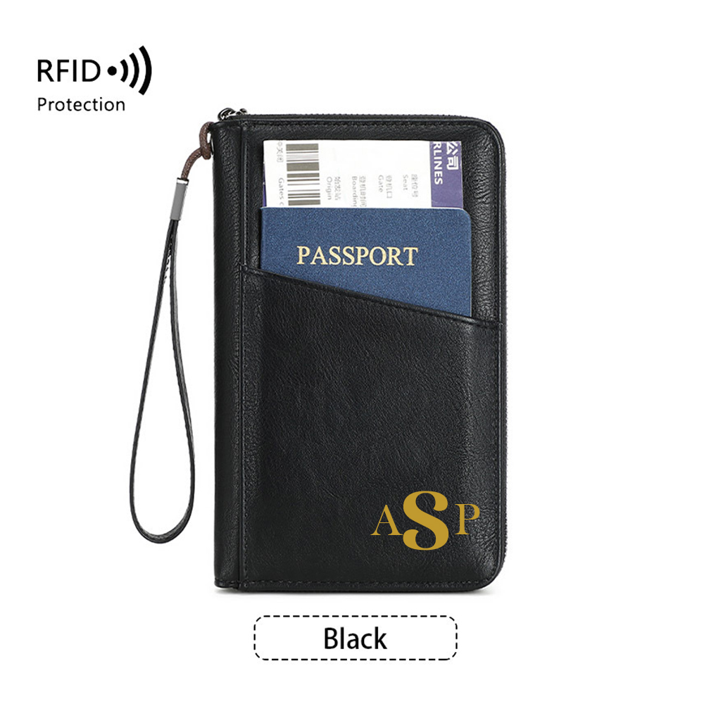 Personalized Leather Family Travel RFID Blocking Passport Wallet Organizer with 5 Passport Holder | JNSCase12