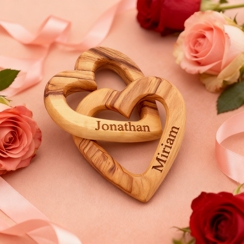 Personalized Olive Wood Interlocking Hearts for Unique & Love | JNSDec180
