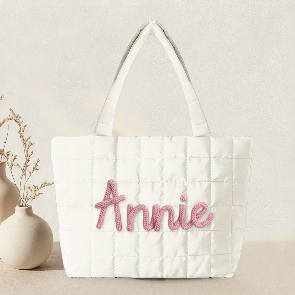 Personalized Hand Embroidered Quilted Nylon Tote Bag for Unique & Love | JNSBag120
