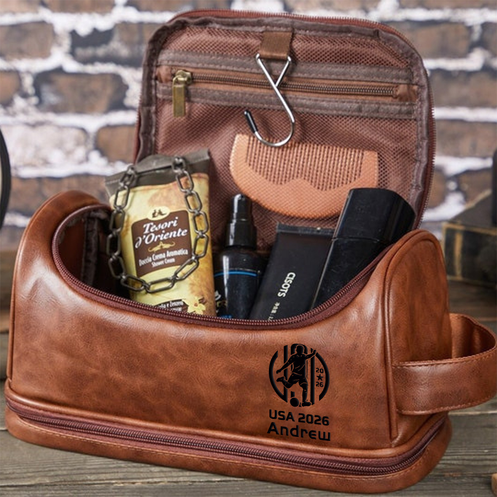 Personalized Leather Monogram Engraved Wash Bag for Unique & Love | JNSBag139