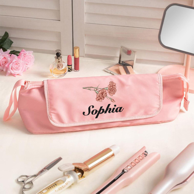 Personalized Birth Flower Hair Tools Portable 2-in-1 Design Travel Bag | JNSBag140