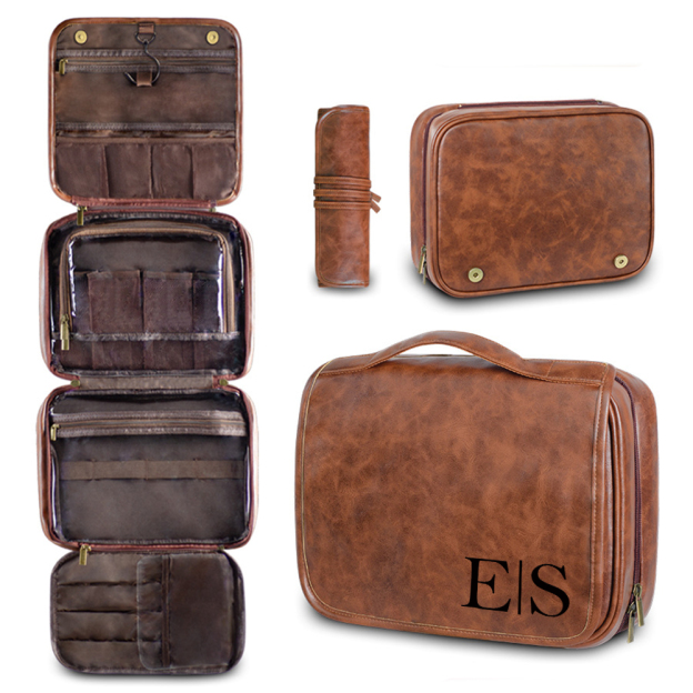 Personalized Leather Monogram Engraved Wash Bag for Unique & Love | JNSBag33