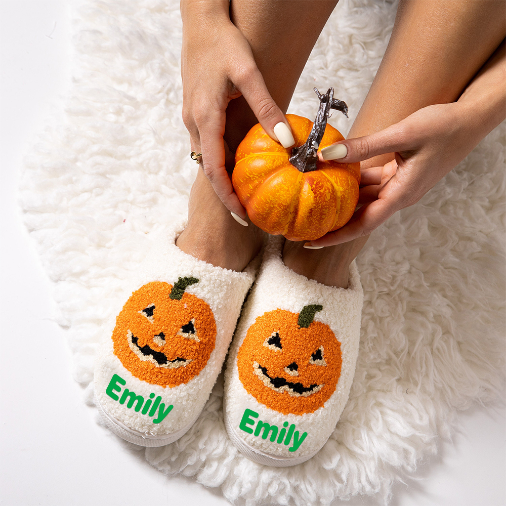 Personalized Name Halloween Pumpkin Slippers | JNSDec95
