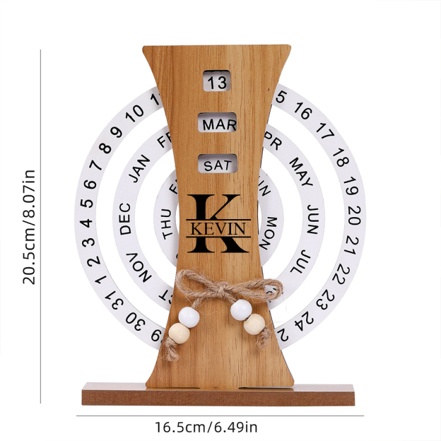 Personalized Monogram Disc Perpetual Wooden Desk Calendar | JNSDec103