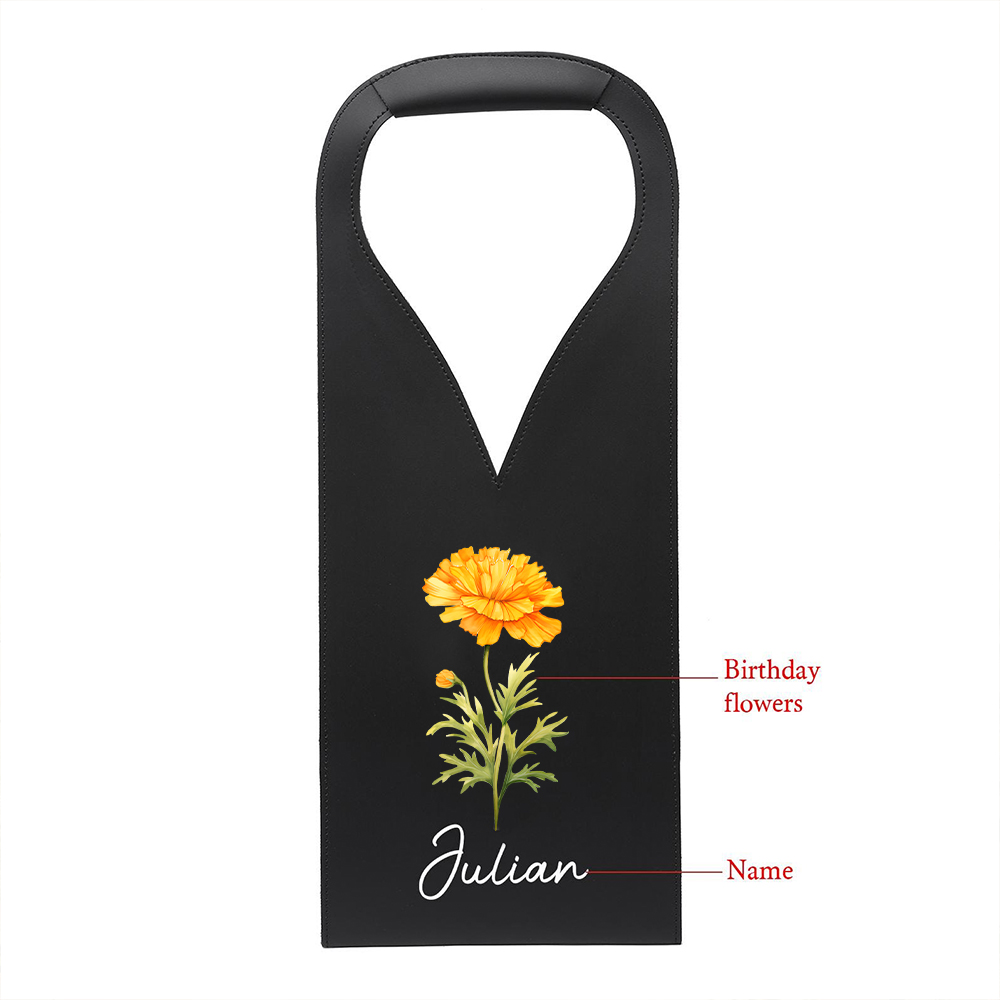 Personalized Leather Birth Flower Wine Tote Bag | JNSBag63