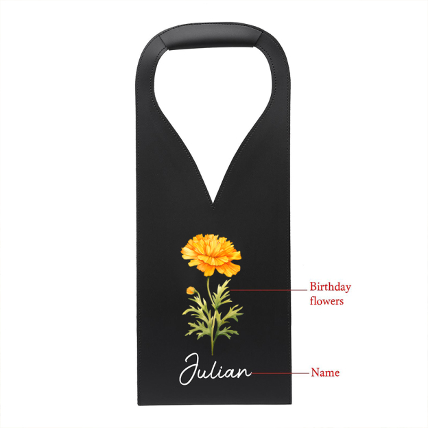 Personalized Leather Birth Flower Wine Tote Bag | JNSBag63