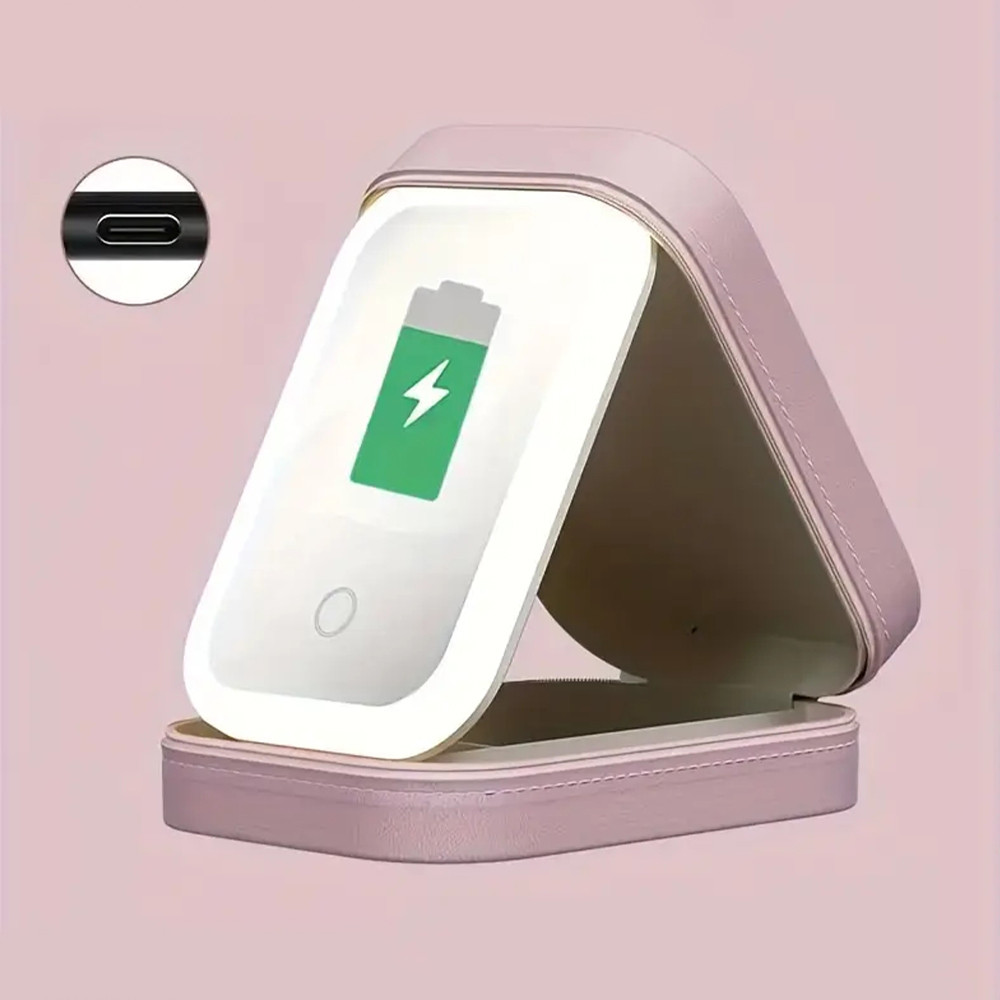 Personalized Birth Flower Leather Travel Jewelry Box with LED Makeup Mirror | JNSBag76