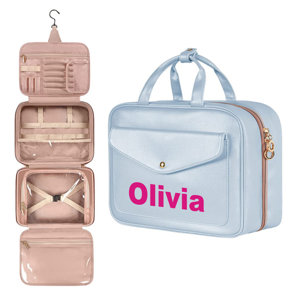 Personalized Name Leather Travel Makeup Bag | JNSBag79