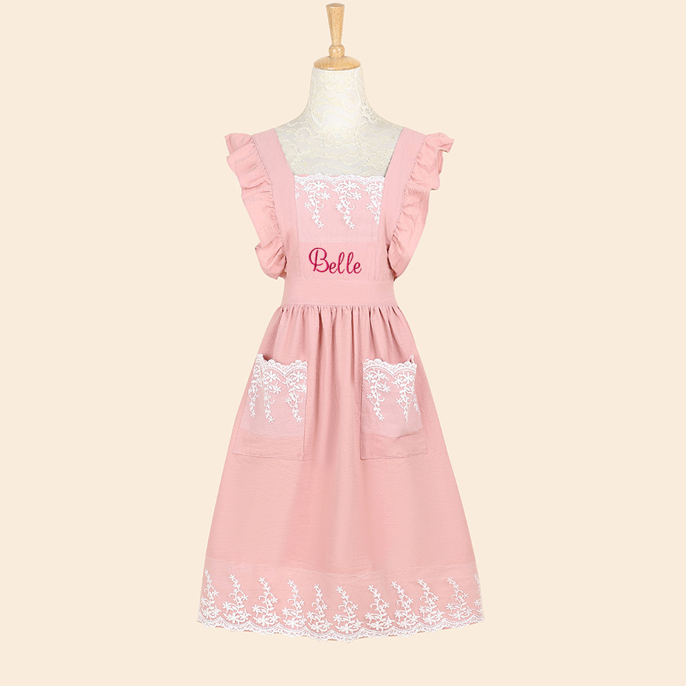Personalized Name Embroidered Apron with Lace Pockets | JNSCloth43