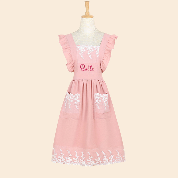 Personalized Name Embroidered Apron with Lace Pockets | JNSCloth43