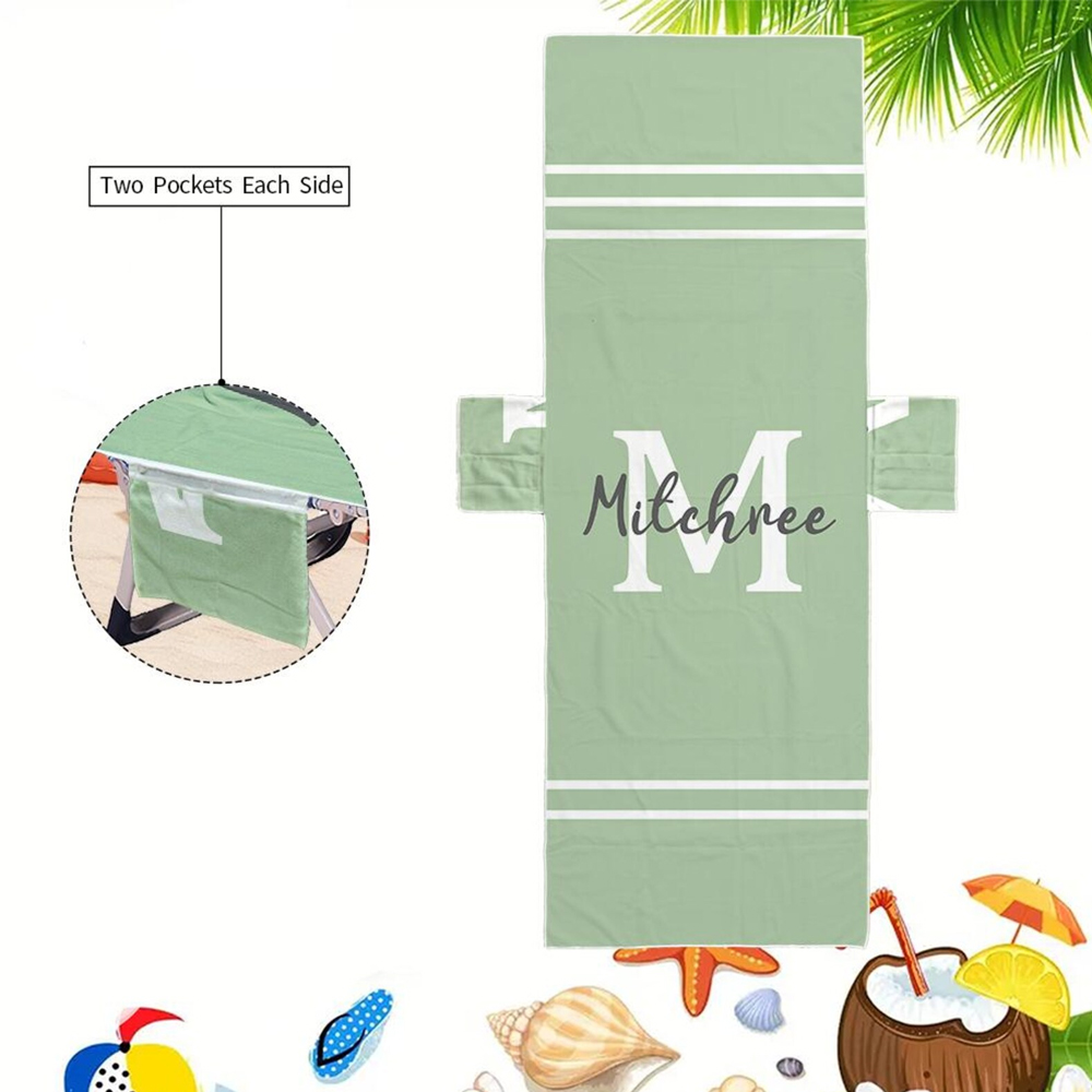 Personalized Name Beach Chair Cover Towel with Side Pockets for Unique & Love | JNSTowel08