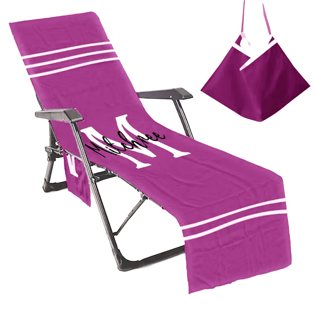 Personalized Name Beach Chair Cover Towel with Side Pockets for Unique & Love | JNSTowel08