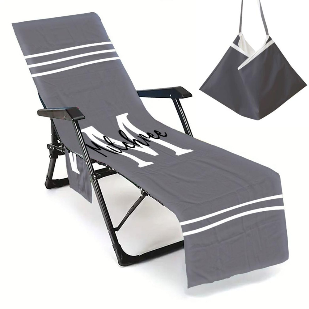 Personalized Name Beach Chair Cover Towel with Side Pockets for Unique & Love | JNSTowel08