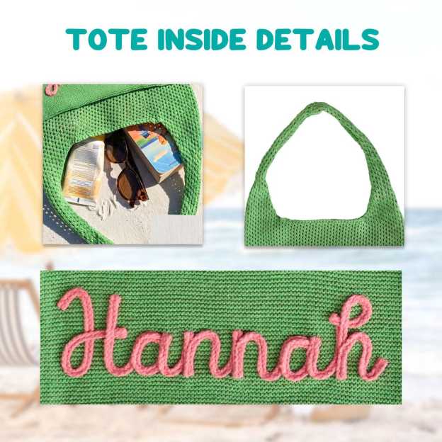 Personalized Hand Embroidered Knit Beach Bag for Unique & Love | JNSBag129