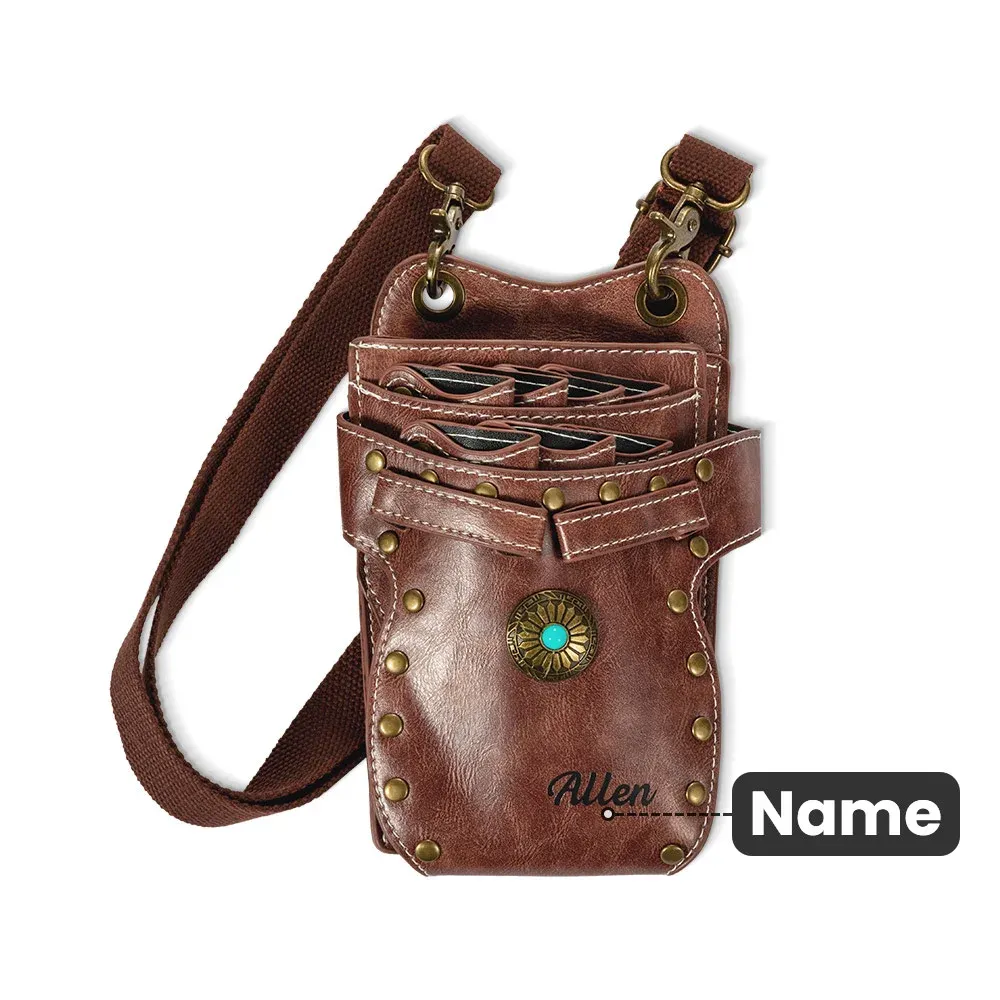 Personalized Name Multi-Compartment Leather Hairdressing Scissors Waist Bag for Unique & Love | JNSBag43