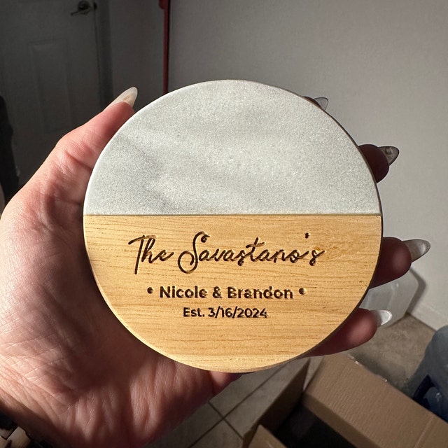 Personalized Engraved Marble Wood Coasters for Unique & Love | JNSDec04