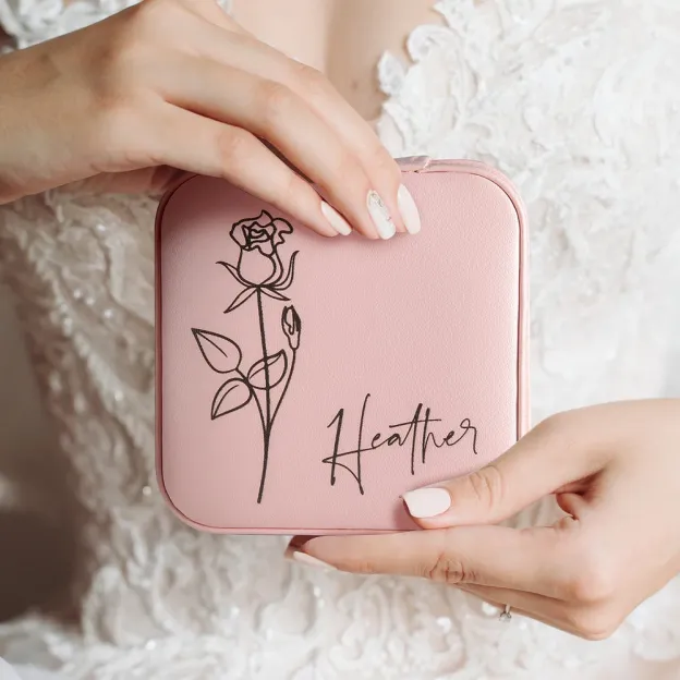 Personalized Leather Birth Flower Travel Jewelry Box for Unique & Love | JNSBag11