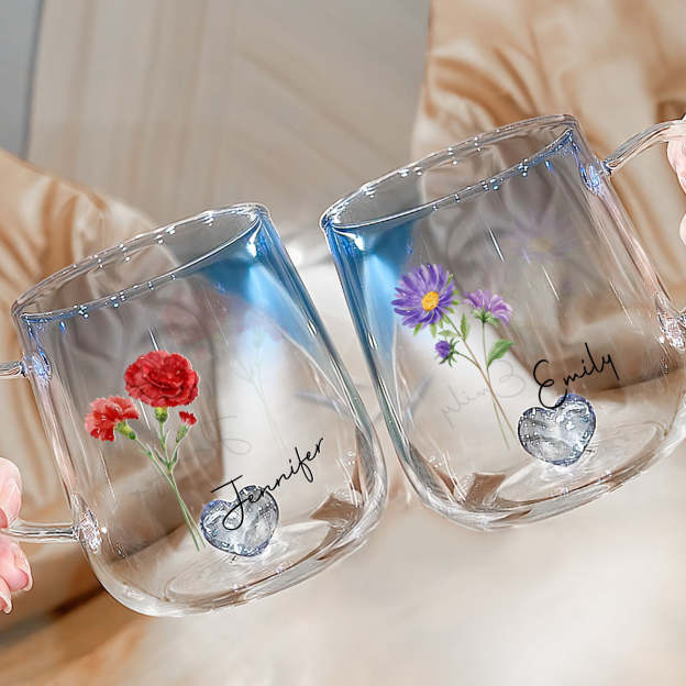 Personalized Birth Month Flower Glass Mug for Unique & Love | JNSDec138