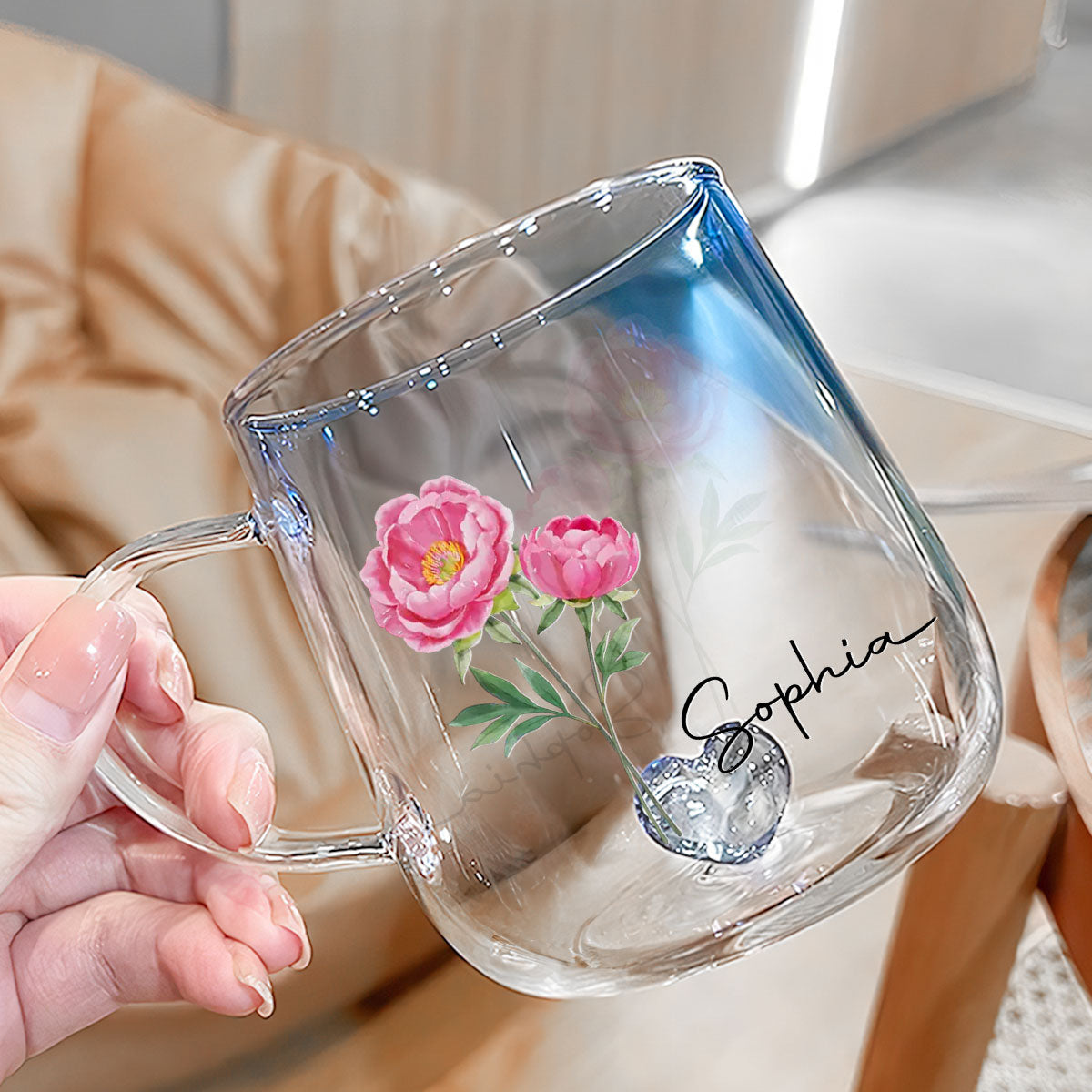 Personalized Birth Month Flower Glass Mug for Unique & Love | JNSDec138