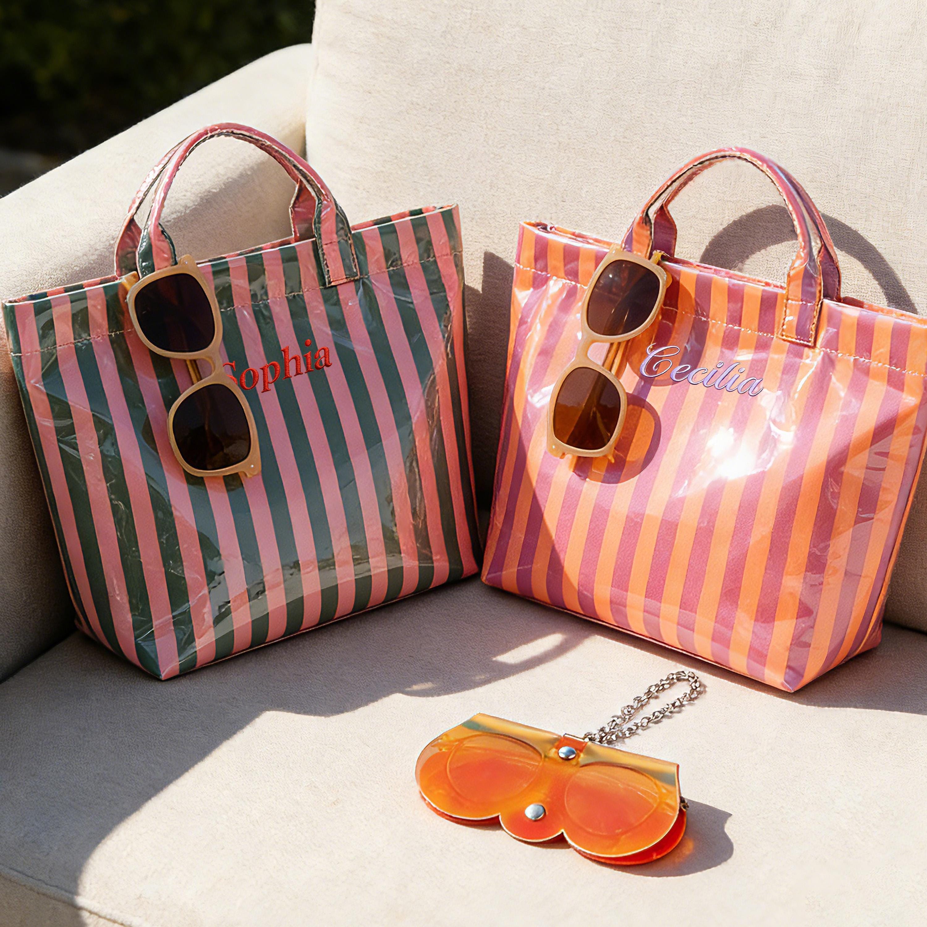Personalized Embroidered Waterproof Striped Beach Tote Bag for Unique & Love | JNSBag123