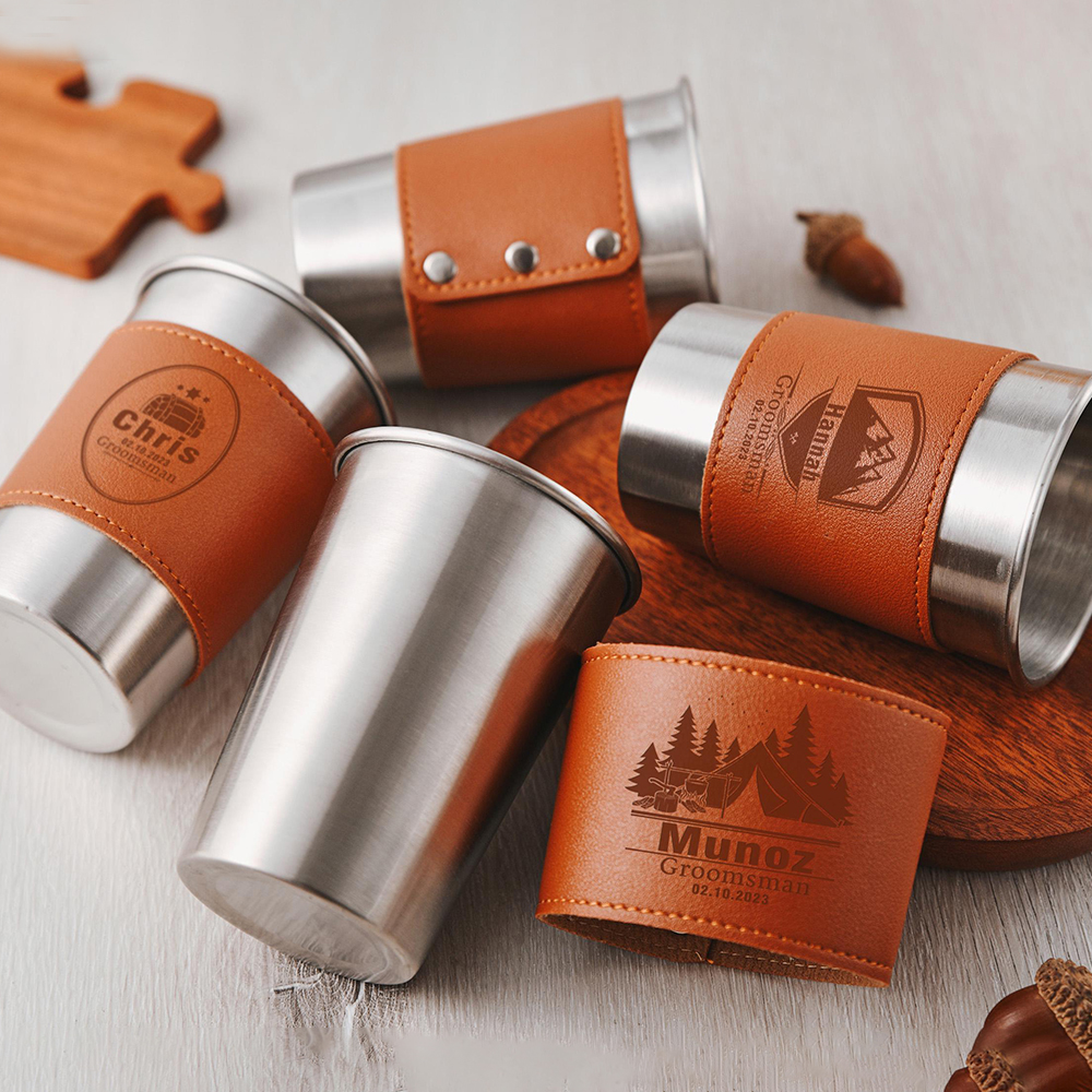 Personalized Engraved Leatherette Stainless Steel Mug | JNSBottle03