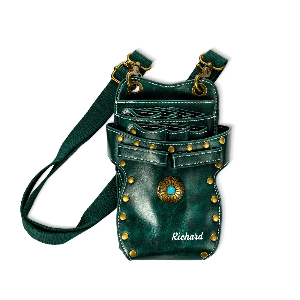 Personalized Name Multi-Compartment Leather Hairdressing Scissors Waist Bag for Unique & Love | JNSBag43