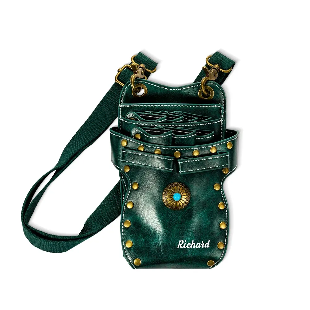Personalized Name Multi-Compartment Leather Hairdressing Scissors Waist Bag for Unique & Love | JNSBag43