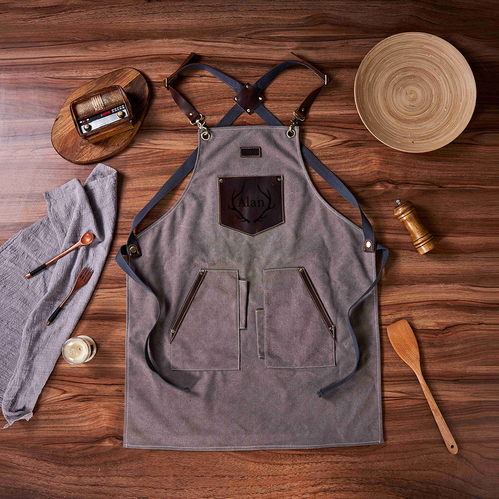 Personalized Monogram Leather Patch Canvas Apron for Unique & Love | JNSCloth44