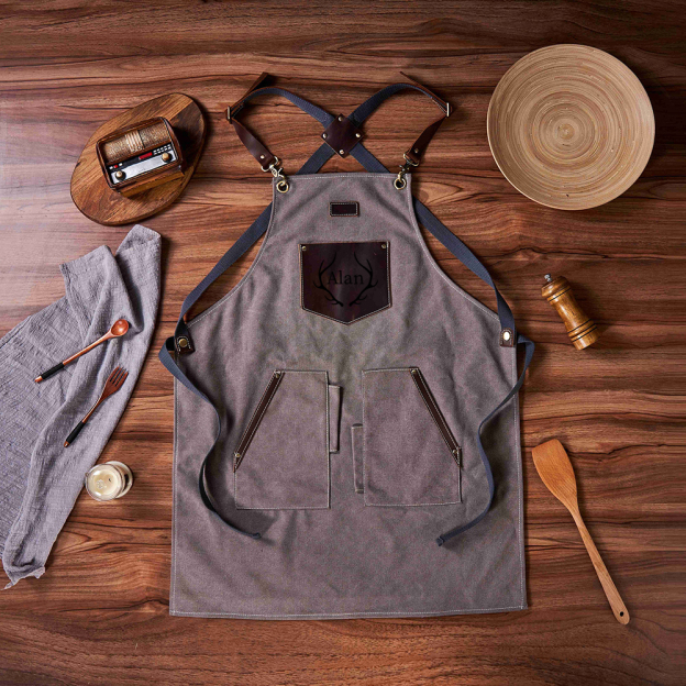 Personalized Monogram Leather Patch Canvas Apron for Unique & Love | JNSCloth44