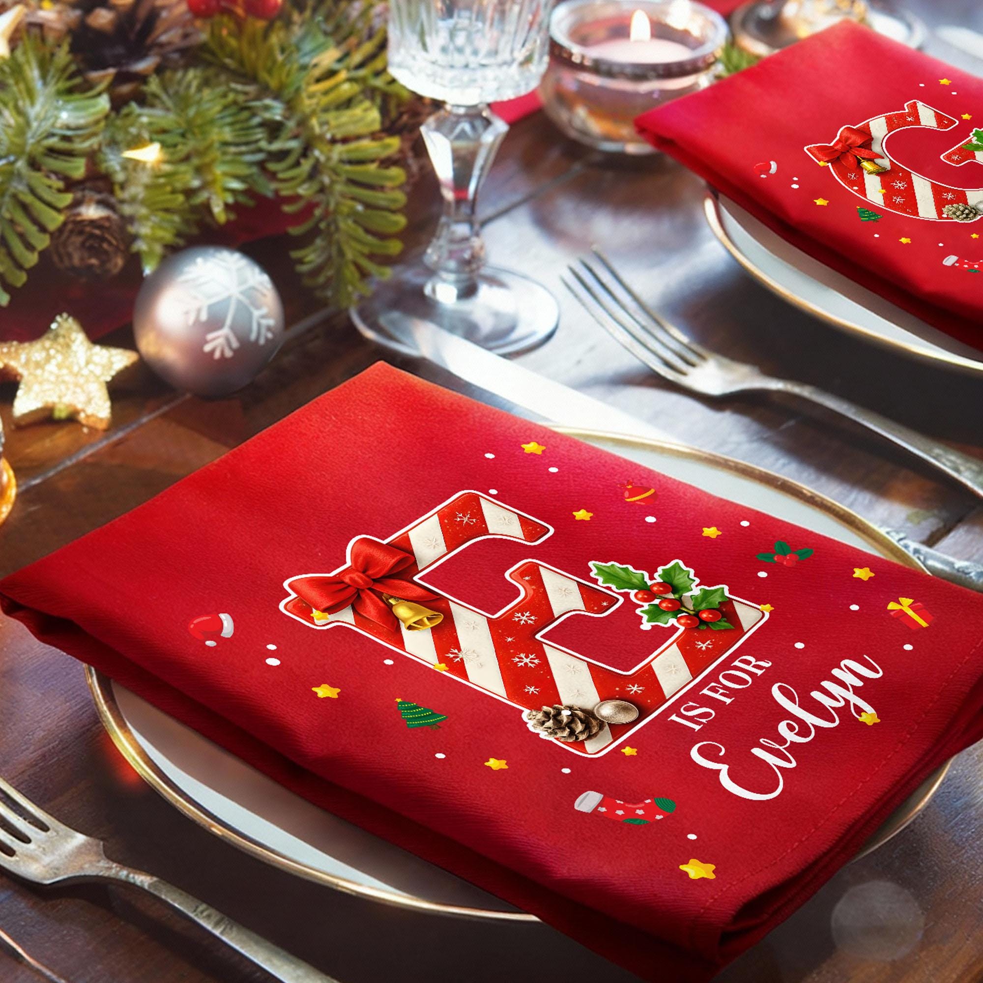 Personalized Initial & Name Christmas Cotton Napkin for Unique and Love | JNSDec227