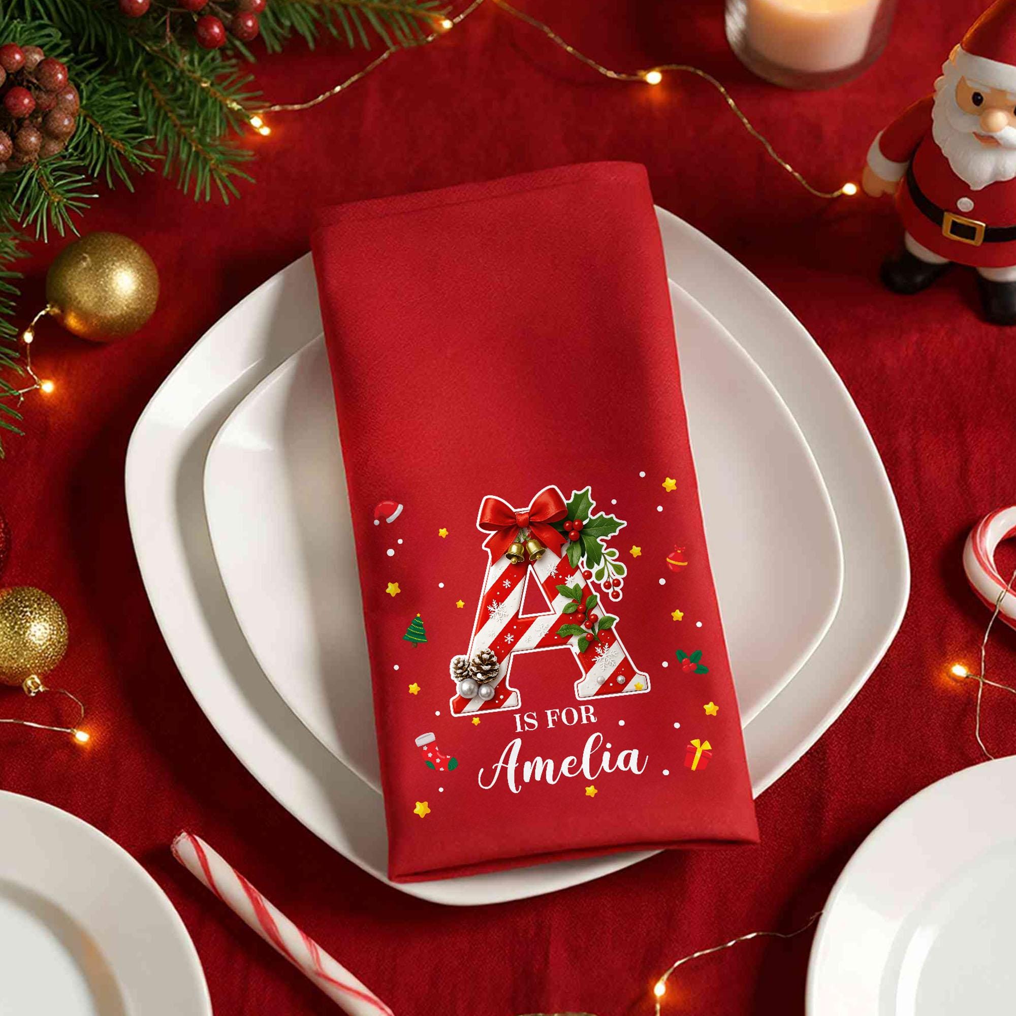Personalized Initial & Name Christmas Cotton Napkin for Unique and Love | JNSDec227
