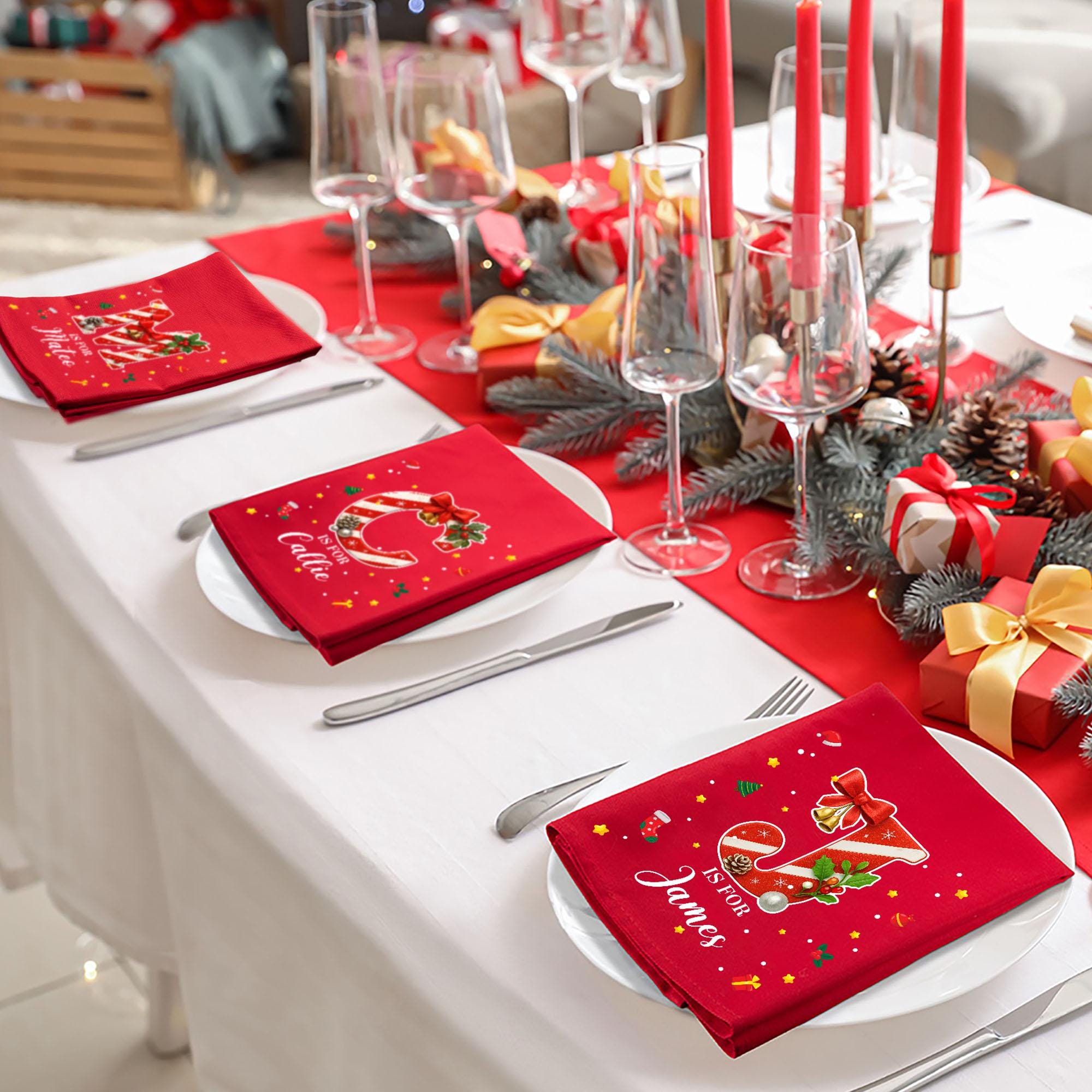 Personalized Initial & Name Christmas Cotton Napkin for Unique and Love | JNSDec227