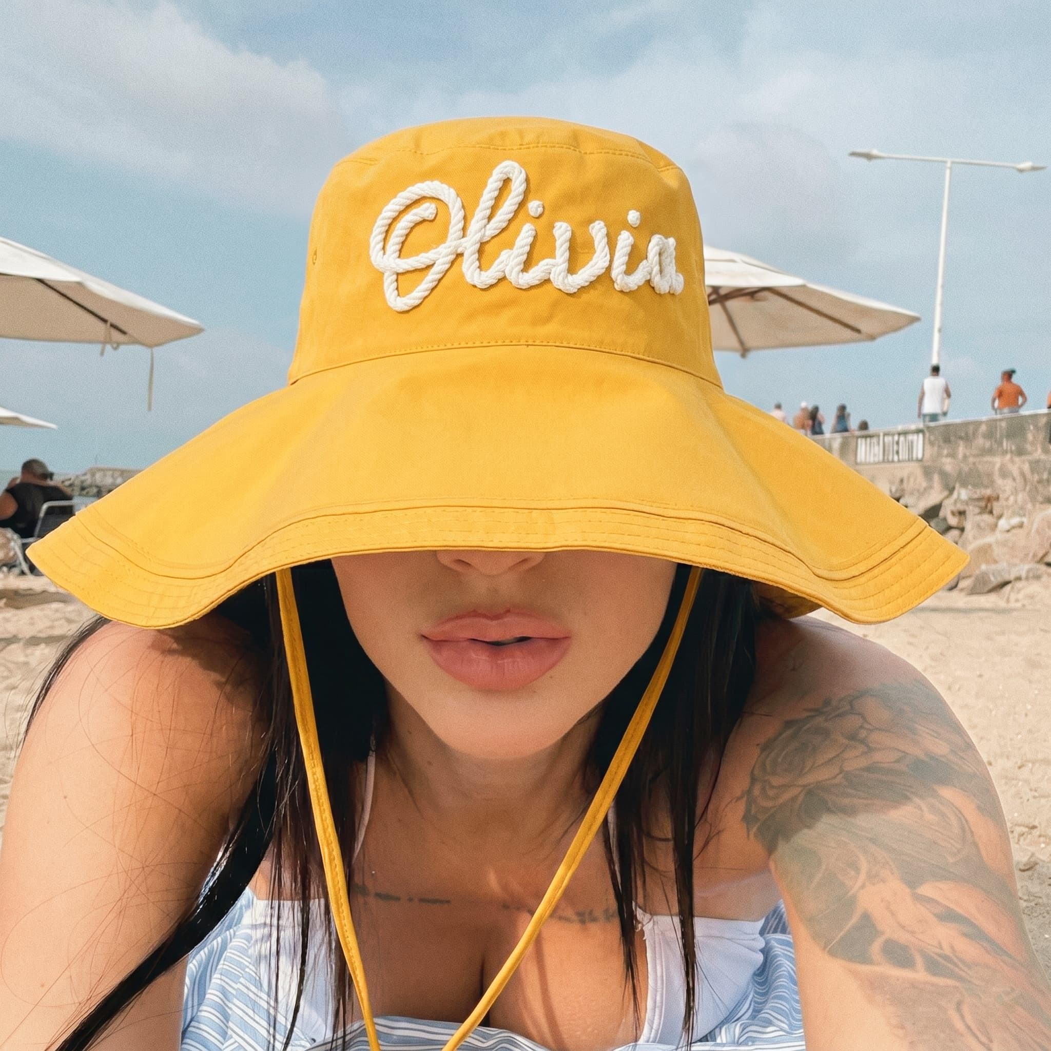 Personalized Name Hand Embroidered Wide Brim Sun Hat for Unique & Love | JNSHat17