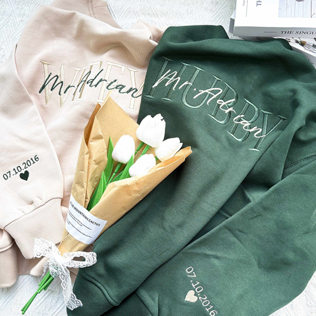 Personalized Embroidered Wife/Hubby Sweatshirt for Unique & Love | JNSCloth42