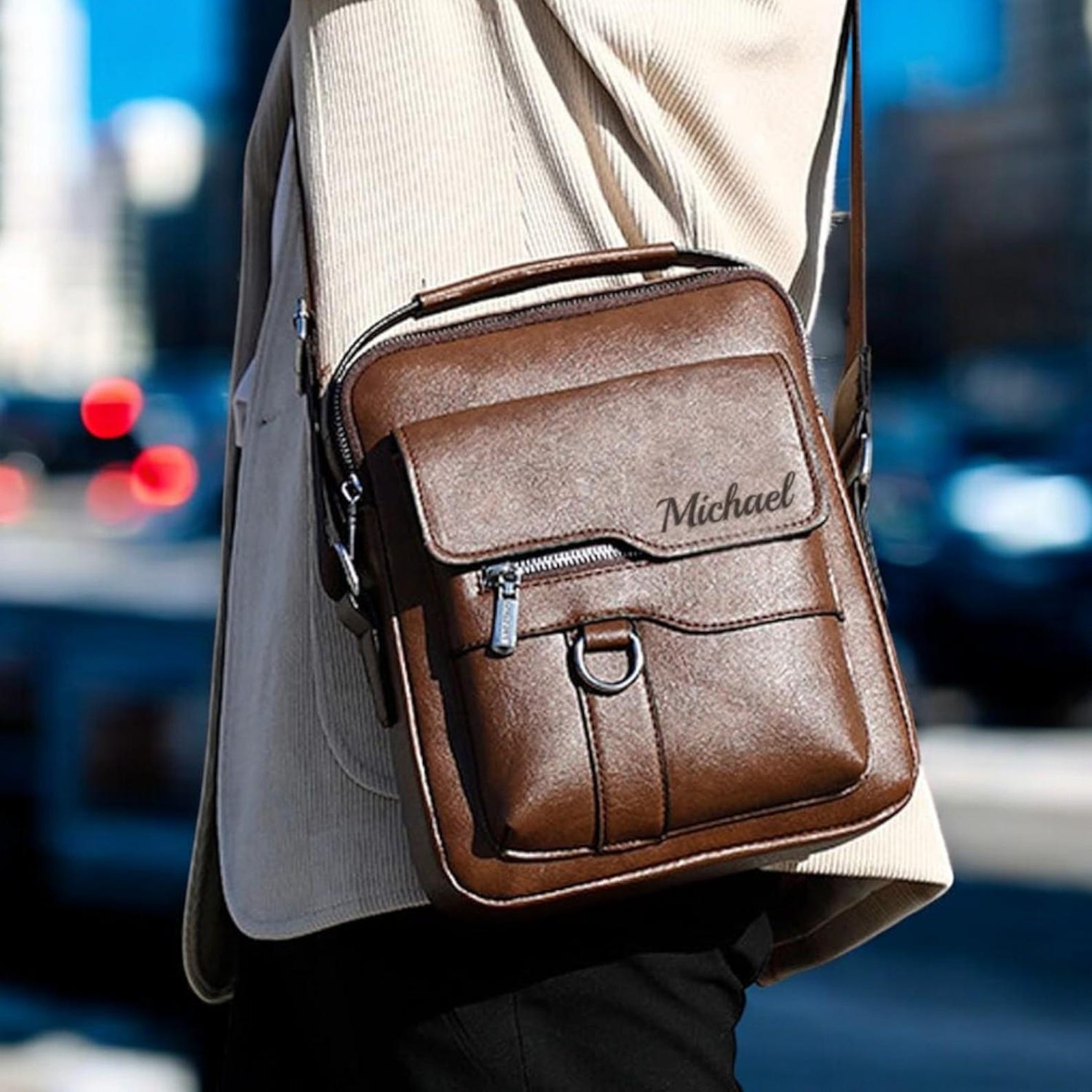 Personalized Engraved Leather Crossbody Messenger Shoulder Bag for Unique & Love | JNSBag109