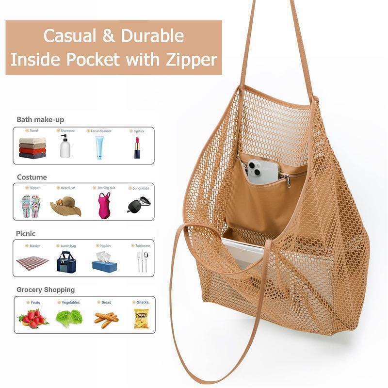 Personalized Name Mesh Beach Bag Zipper with Inner Pocket | JNSBag94