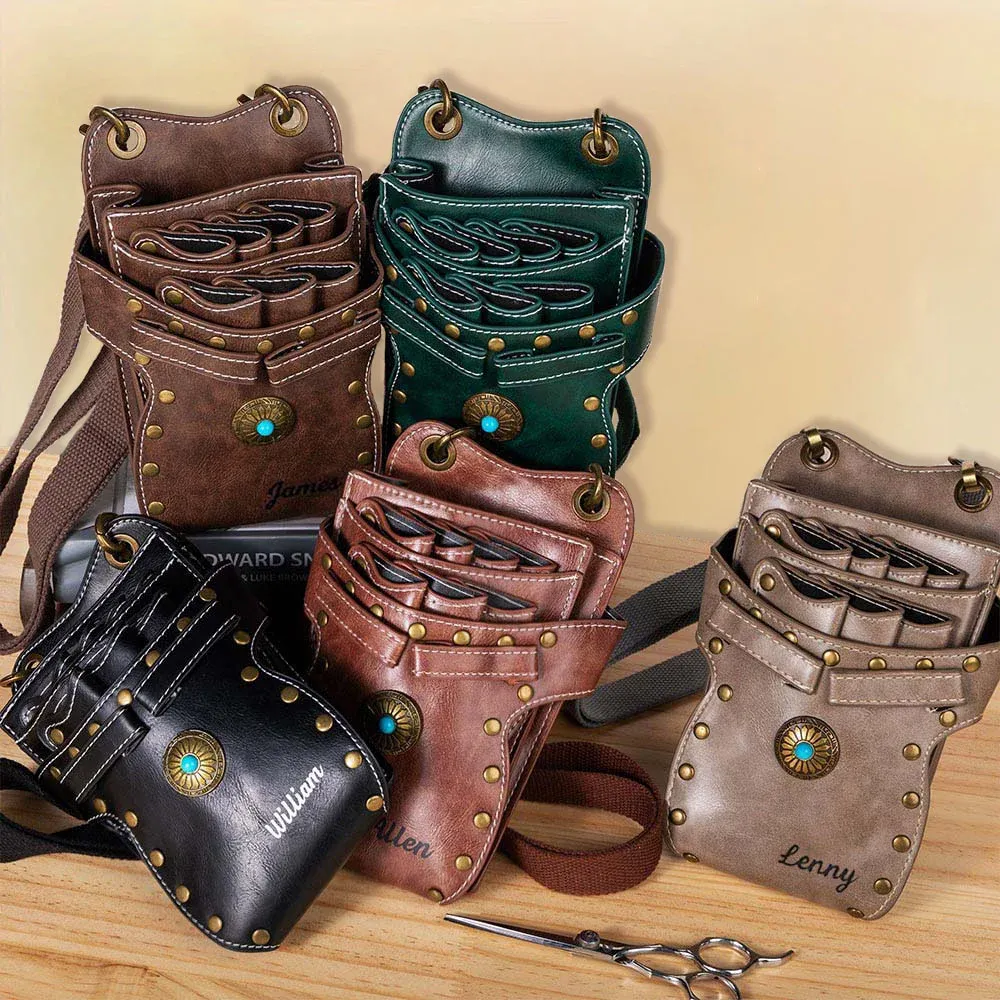 Personalized Name Multi-Compartment Leather Hairdressing Scissors Waist Bag for Unique & Love | JNSBag43