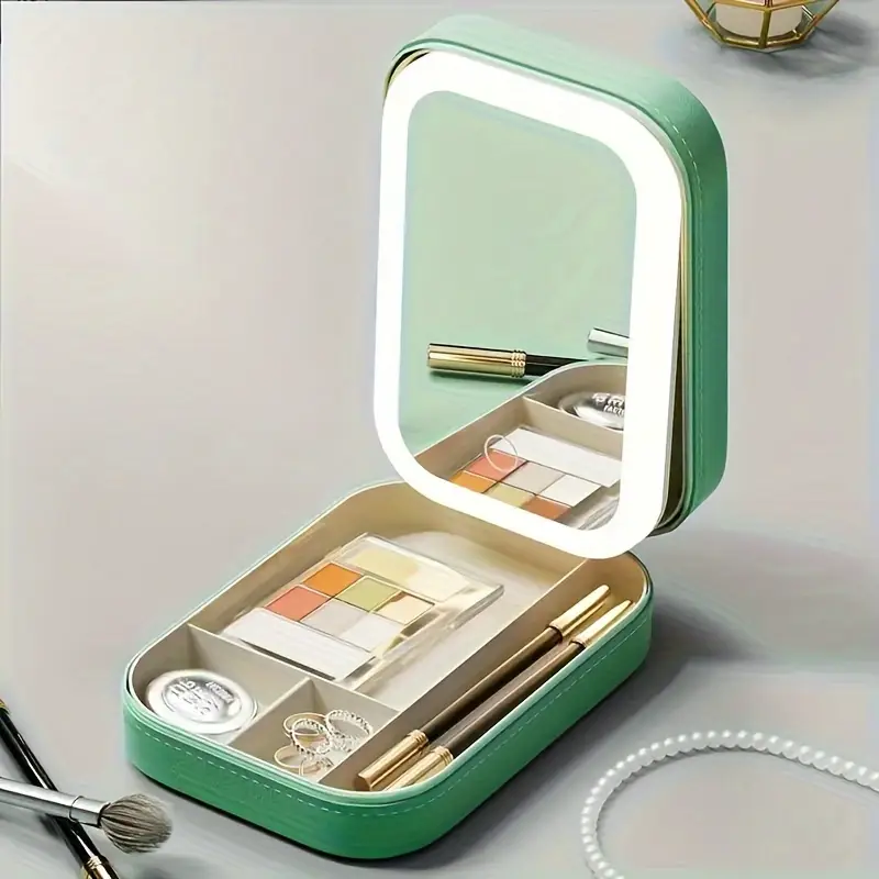 Personalized Birth Flower Leather Travel Jewelry Box with LED Makeup Mirror | JNSBag76