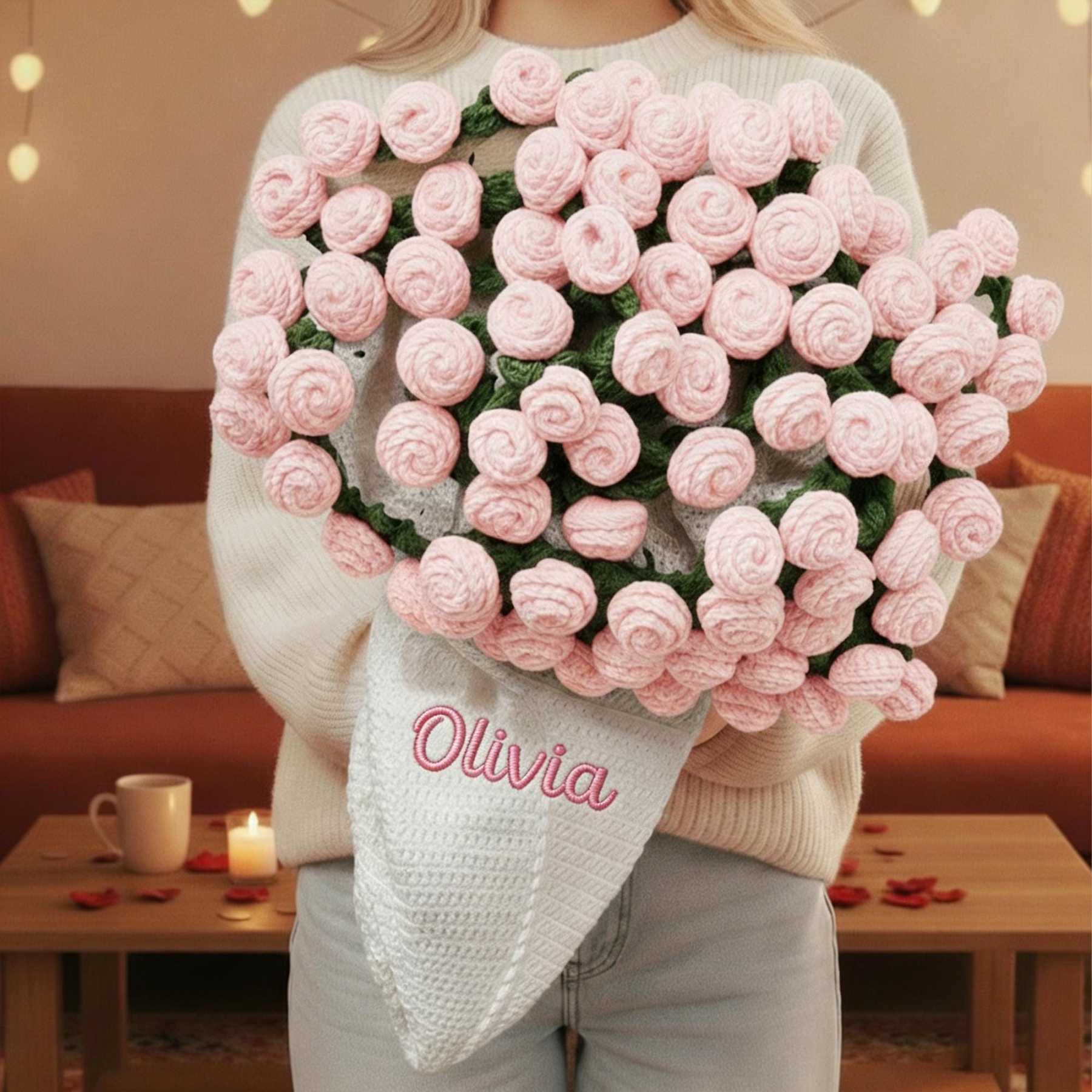 Personalized Embroidered Crochet Rose Bouquet Blanket For Unique & Love | JNSDec201