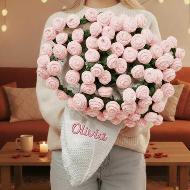 Personalized Embroidered Crochet Rose Bouquet Blanket For Unique & Love | JNSDec201