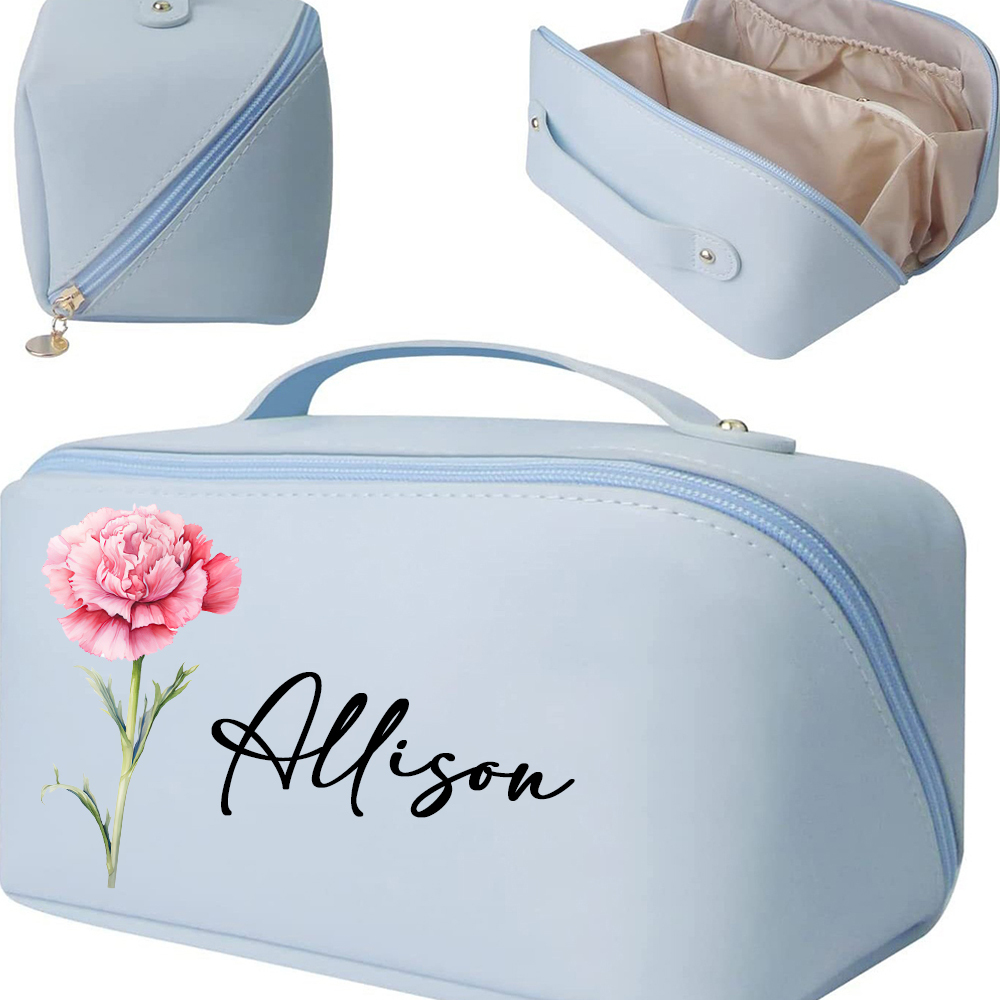 Personalized Birth Flower Leather Makeup Bag for Unique & Love | JNSBag88